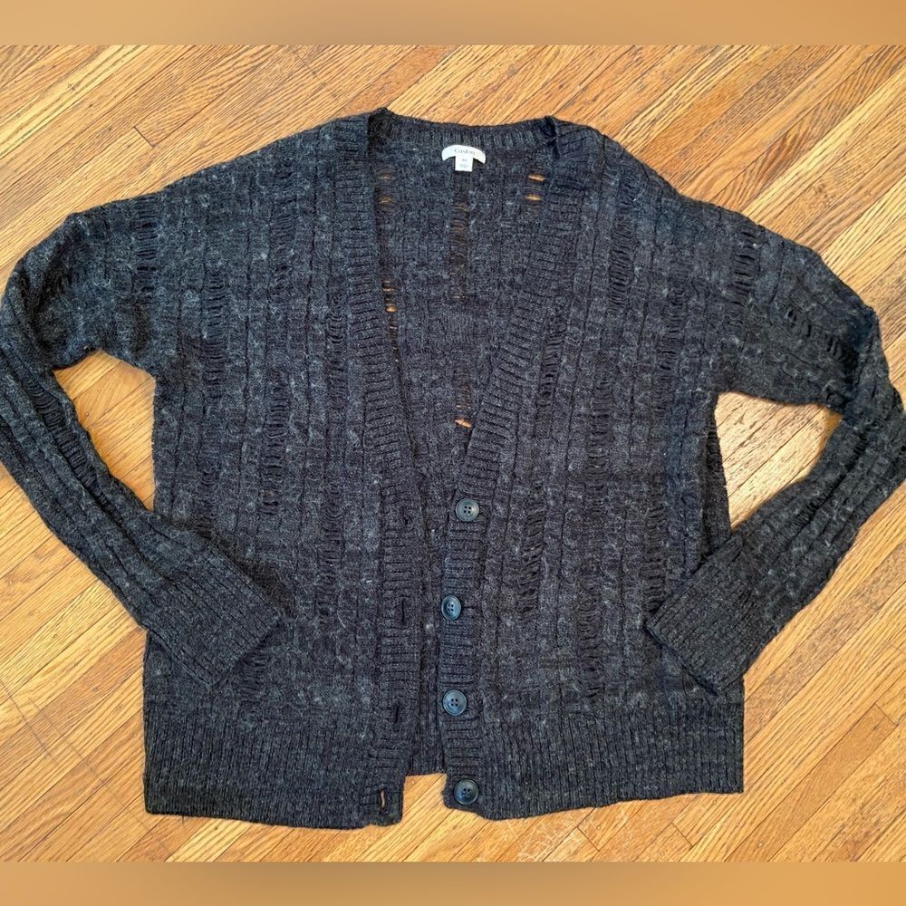 Caslon dark grey open knit cardigan sweater